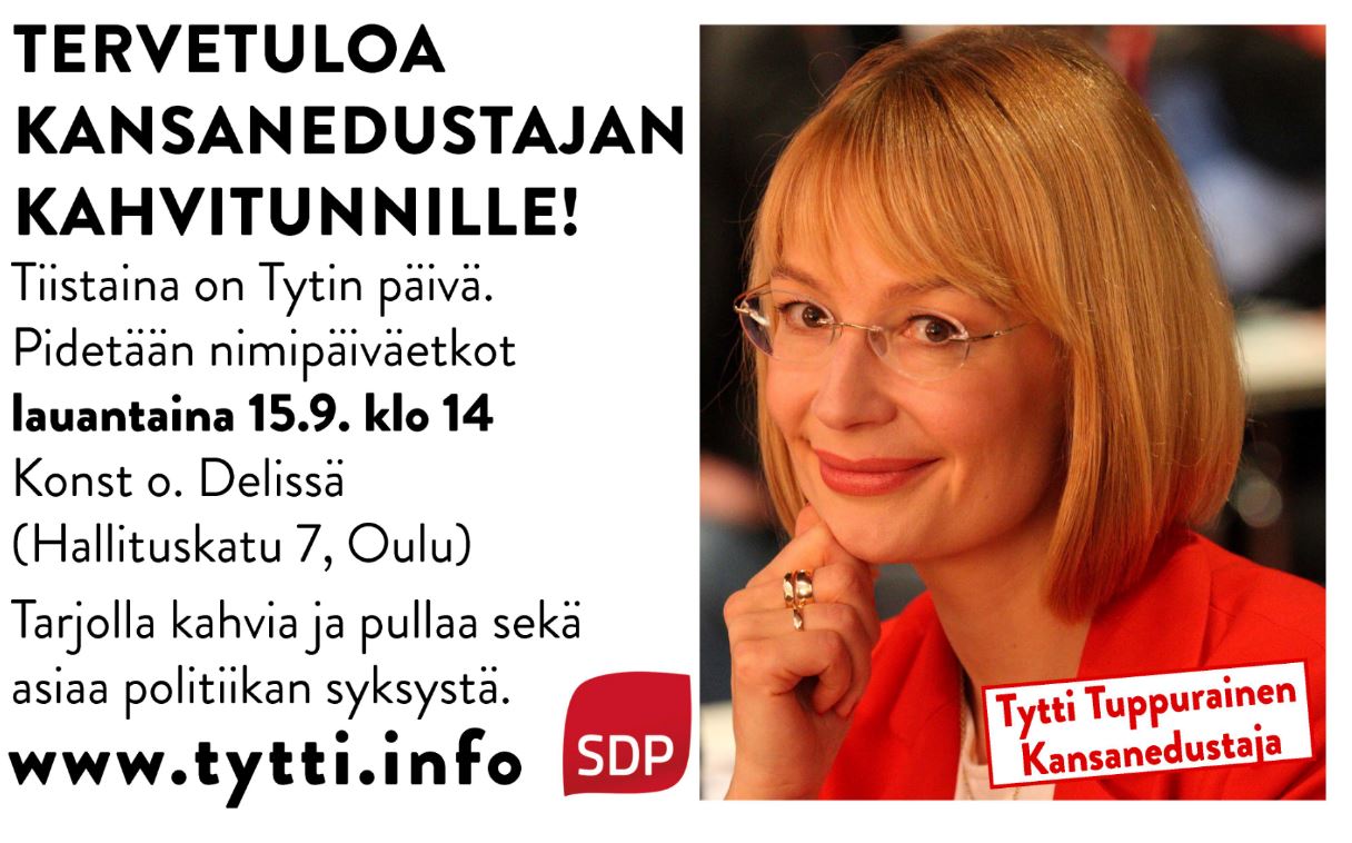 Tervetuloa nimipäiväkahveille la 15.9. klo 14 kahvila Konst o. Deliin