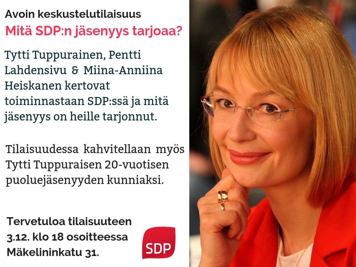 Tervetuloa keskustelutilaisuuteen ”Mitä SDP:n jäsenyys tarjoaa?” ma 3.12. klo 18