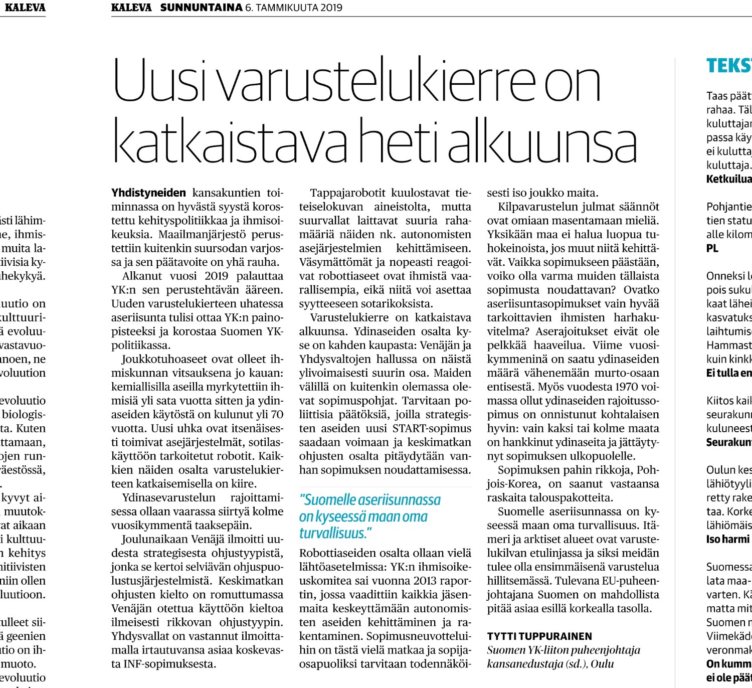 Uusi varustelukierre on katkaistava heti alkuunsa
