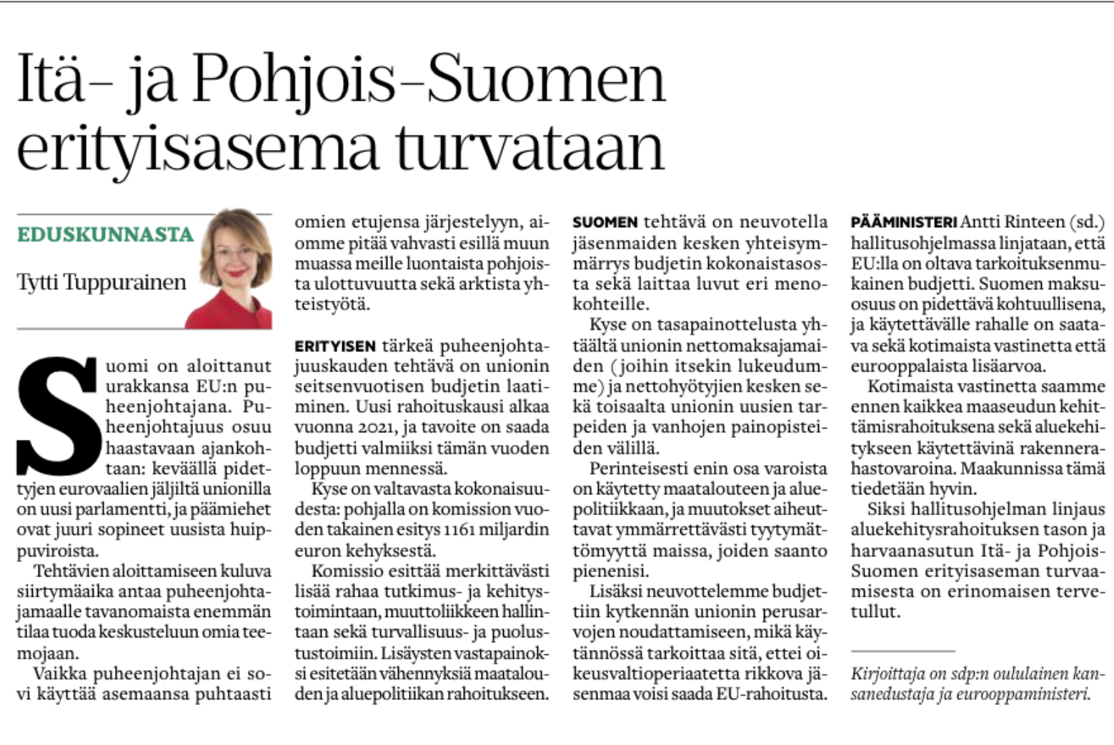 Itä- ja Pohjois-Suomen asema turvataan