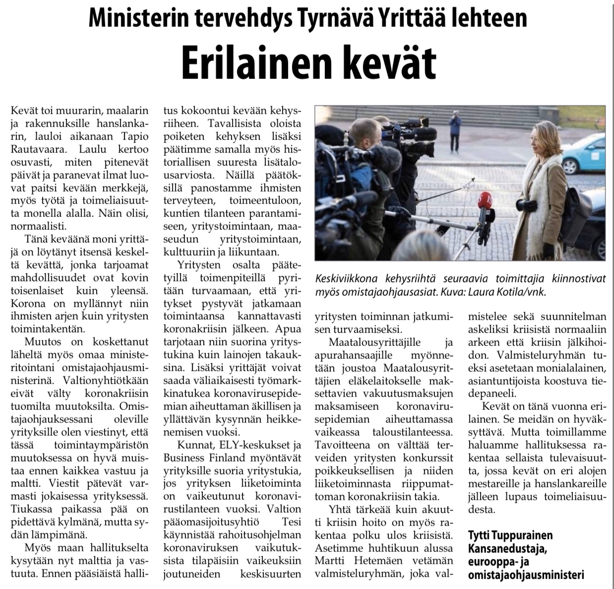 Tervehdykseni Tyrnävä Yrittää -lehteen: Erilainen kevät